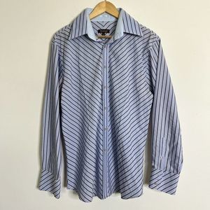 Roar‎ Men's Dress Shirt Long Sleeve Button Up Blue Striped Cotton Blend Size XL